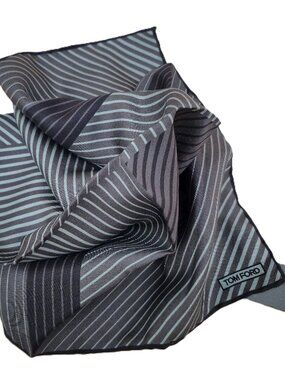 NWT $195 TOM FORD Gray Blue Striped Silk Pocket Square Handkerchief